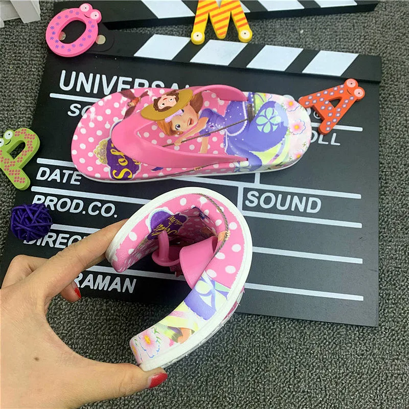 JY 2020 Summer Children girls Sofia with flower princess PVC beach Slippers Non-slip flip flop 26-39 2colors LS01