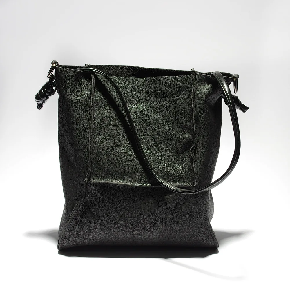 

Black And White with Pattern First Layer Vegetable Tanning Sheepskin Handmade Bag Shoulder Bag Genuine Leather Shoulder Toth WOM