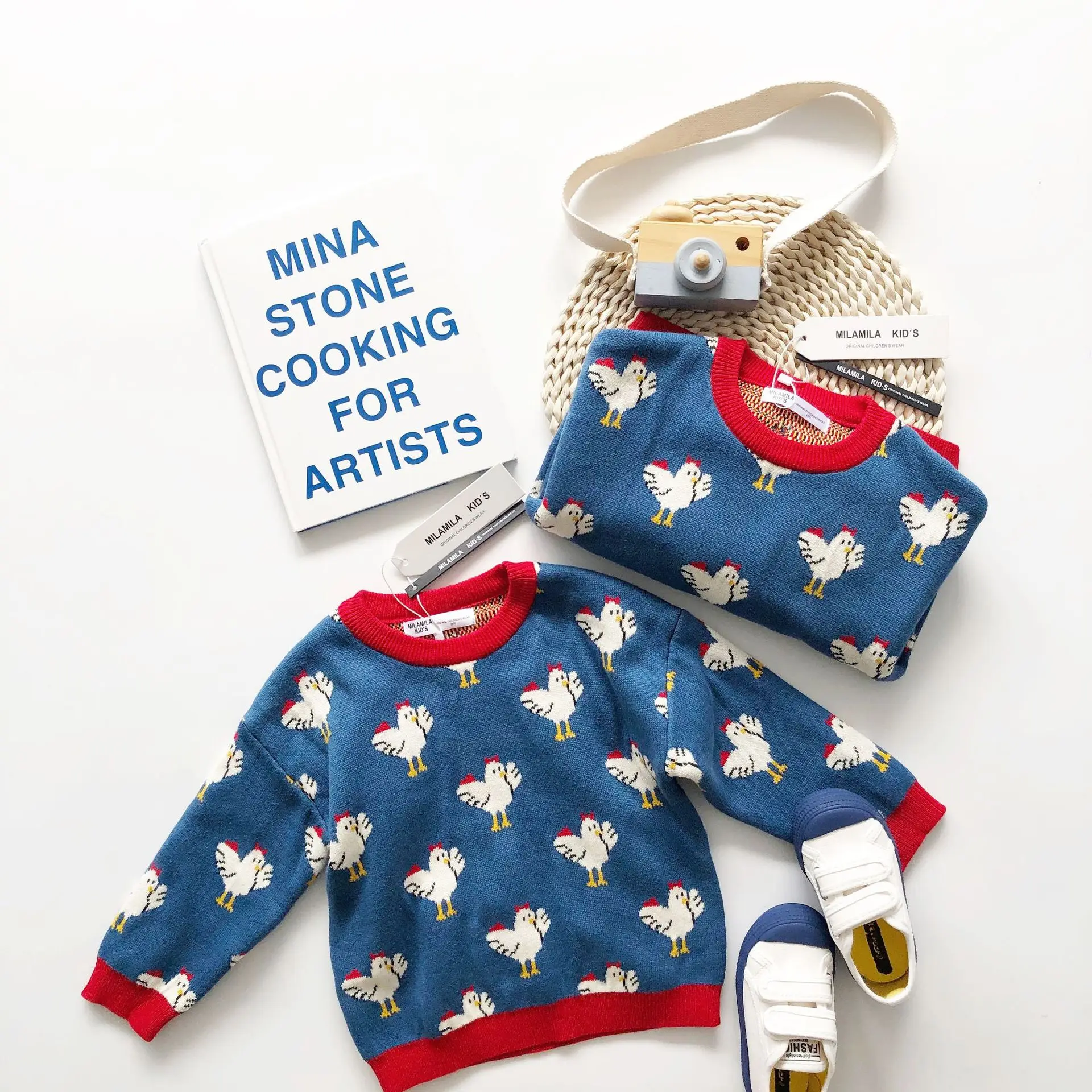 Tonytaobaby/осенне-зимняя одежда; Новинка; детская одежда для малышей; свитера; хлопковые свитера с рисунком цыпленка синего цвета