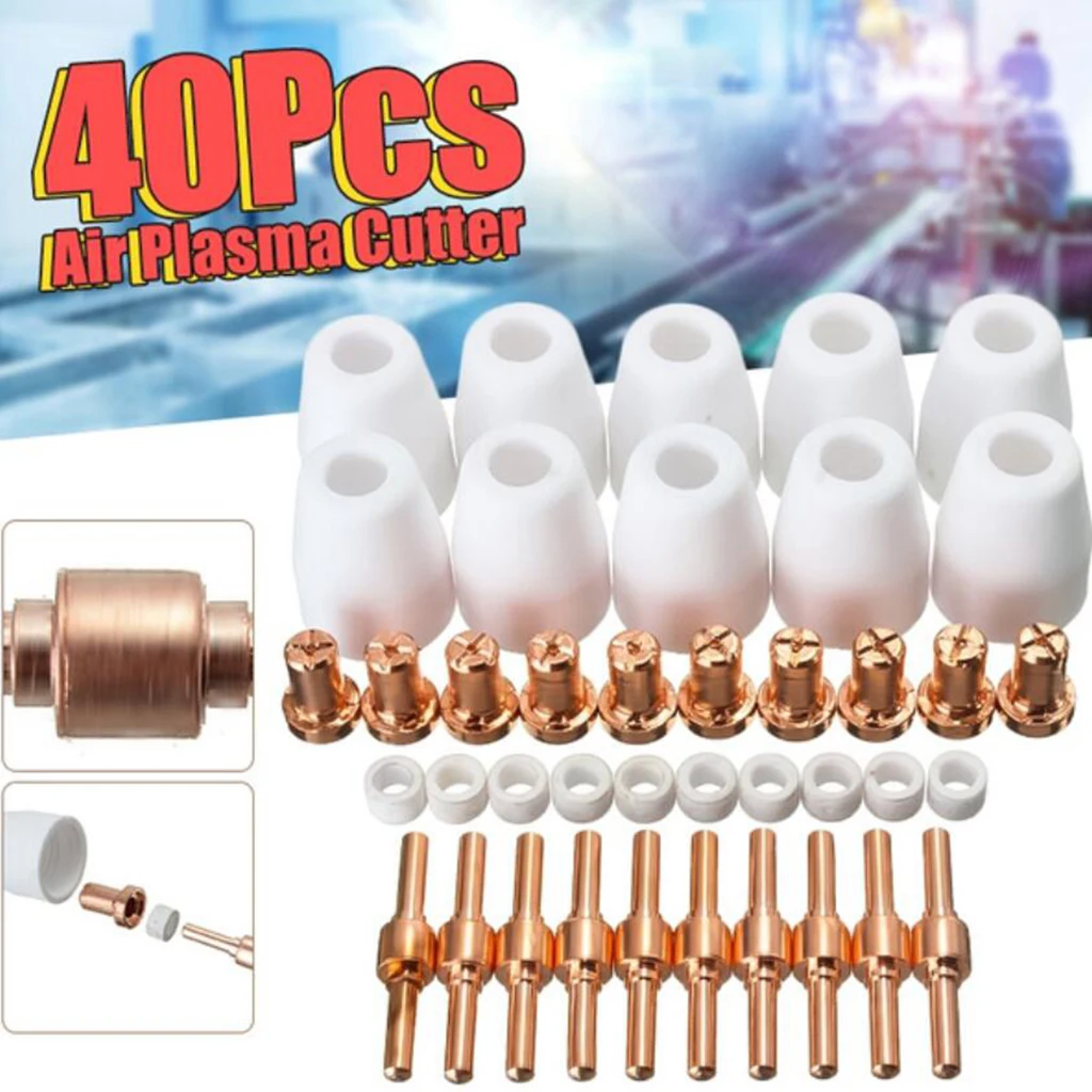 100Pcs/Lot PT-31 LG-40 Air Plasma Cutter Extend Consumables Fit Cut-40 40D 50 50D Tool Kit Air Plasma Cutting Machine Nozzle