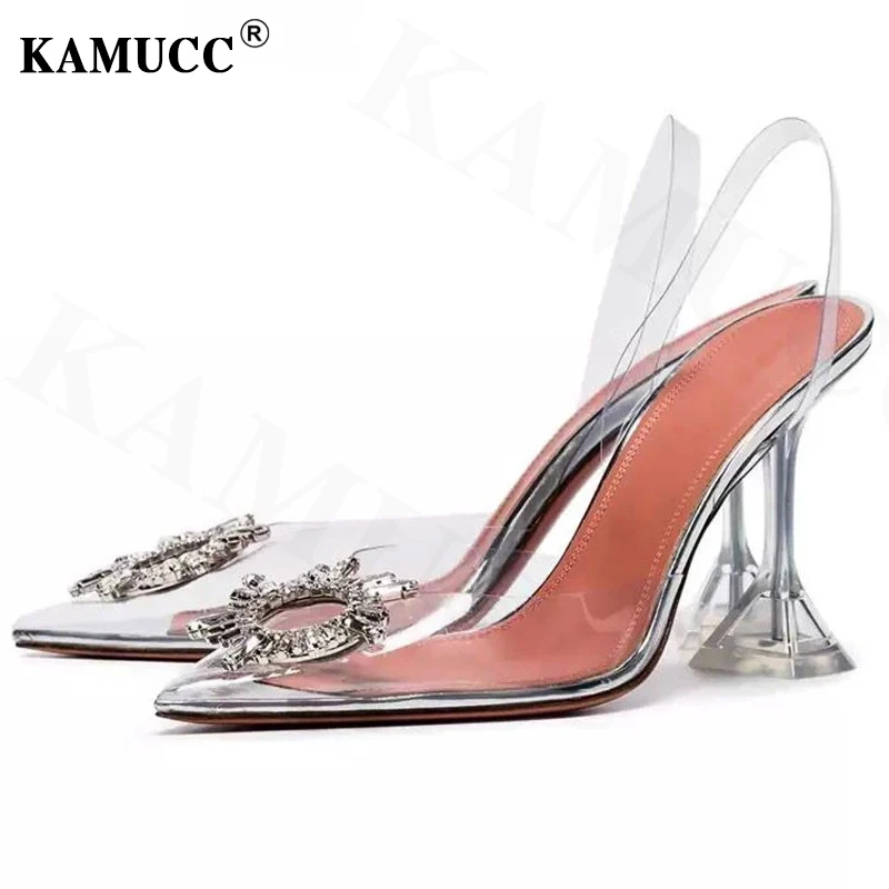 Transparent PVC Sandals Women Pointed Clear Crystal Cup High Heel Stilettos Sexy Pumps Summer Shoes Peep Toe Women Pumps Size 43
