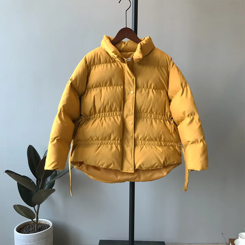 Yellow CamKemsey женские парки осенние корейские шикарные однотонные теплые пуховики с хлопковой подкладкой зимние пальто с воротником-стойкой женские куртки - Цвет: Yellow