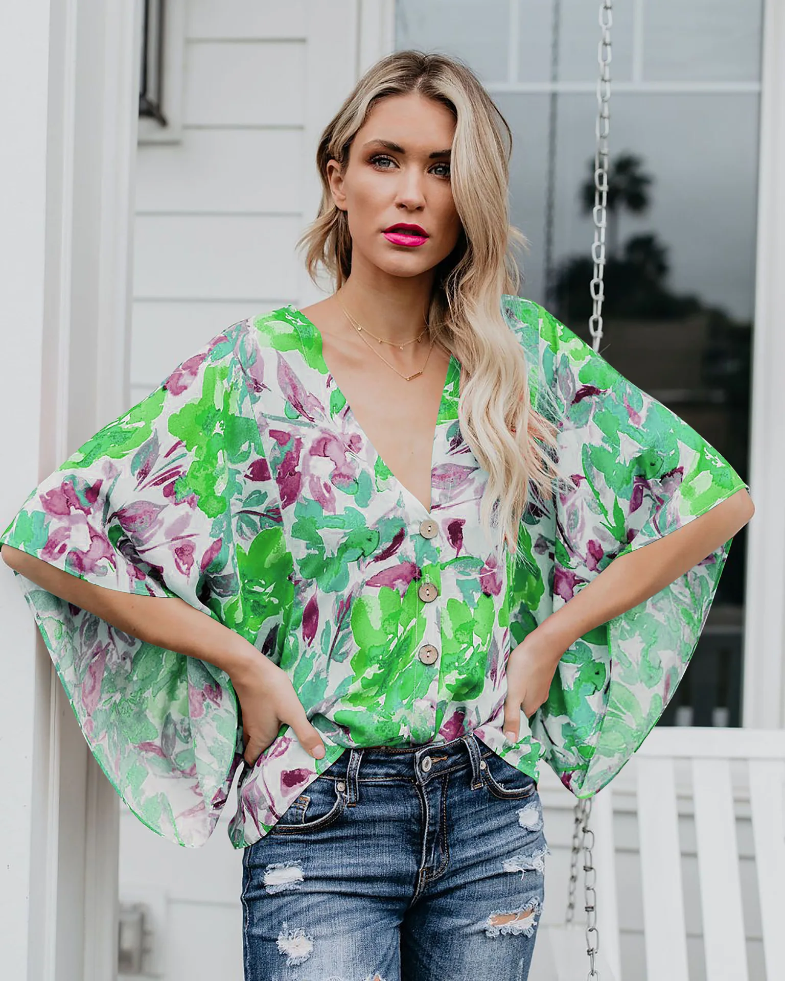 Летние цветочные Boho блузки женские шифоновые рубашки для отпуска Топы повседневные с длинным рукавом сексуальные винтажные блузки Femme Blusa уличная
