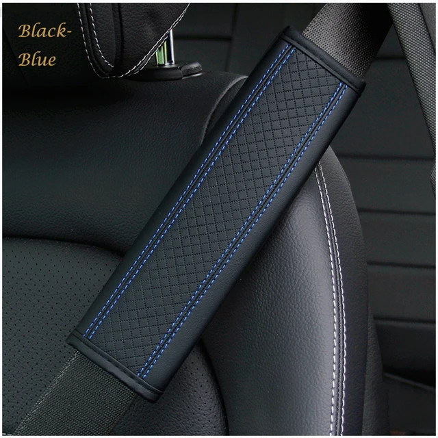 Soft Leather Embossed Seat Belt Shoulder Pads To Protect The Driver's Shoulders. Car Seat Cover Decoration Black-Blue