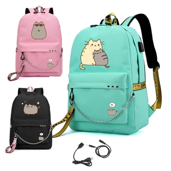 

Cute Fat Cat Backpacks for Girls Back to School Shoulders Backpack Usb Charging Canvas Travel School Bag Teenagers Laptop Bags