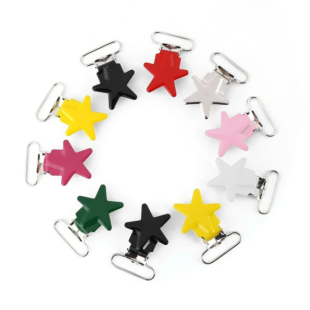 

10pcs Soother Iron Holder Nursing Coating Baby Dummy Feeding Accessory Star Shape Rustproof Pacifier Clip Small Strap Multicolor