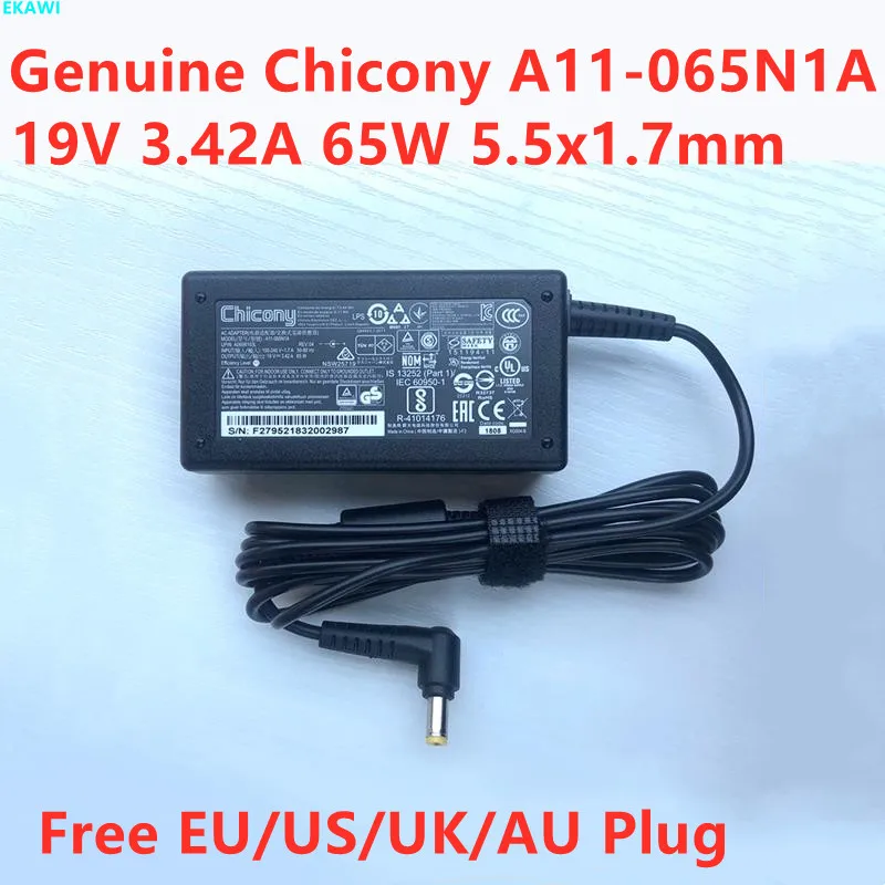 Оригинальные CHICONY 19V 3.42A 65 Вт 5 5x1 7 мм A11-065N1A адаптер переменного тока для шлюза MS2273