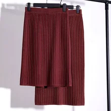 Женская одежда в Корейском стиле, юбка с высокой талией, Юбка До Колена, вязаная юбка в полоску, осенняя и зимняя одежда