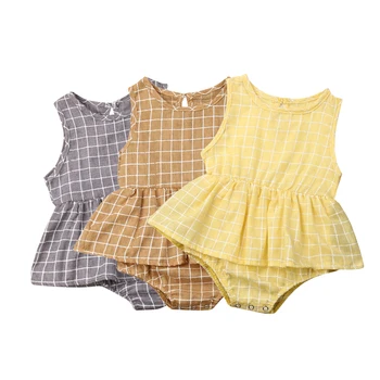 

0-18M Newborn Infant Baby Girls Romper Ruffles Plaid Jumpsuit Sleeveless Cute Baby Girls Costumes Summer Clothes
