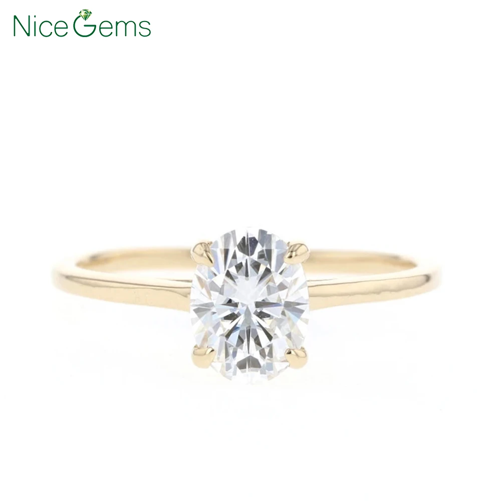 NiceGems 14K Yellow Gold OVal Moissanite Engagement ring Center 2 Carat 7x9mm Cut D Color moissanite for women | Украшения и