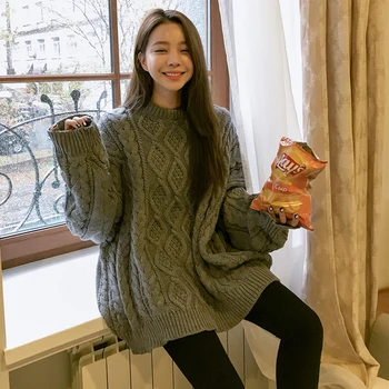 

New Winter Sweater Women Pullover Girls Tops Vintage Long Sleeve Autumn Elegant Female Knitted Outerwear Warm Sweater Oversize