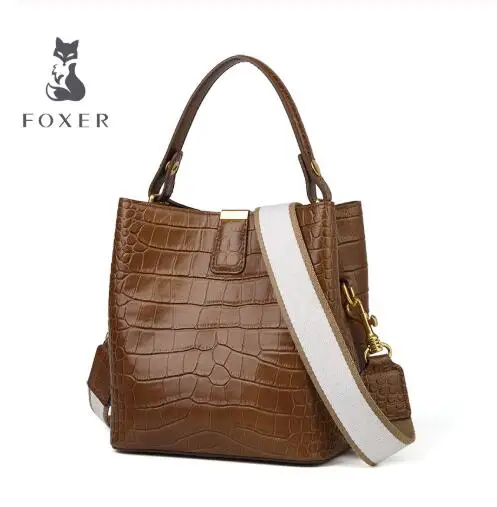 FOXER, Ретро стиль, повседневные сумки аллигатора, женская сумка-мессенджер с крокодиловым узором, женская сумка через плечо, Женская сумочка, сумка-мешок - Цвет: Коричневый
