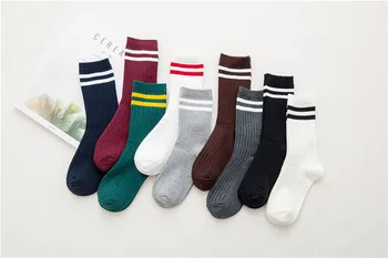 

PLUFR-10 Cute Girls Cotton Loose Striped Crew Socks Colorful Women socks
