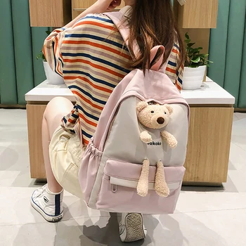 

Cute Bear Gift School Bags Backpack for Girls Students Waterproof Kawaii Shoulder Knapsack Bag Ulight Book Rucksack Pendant 2020