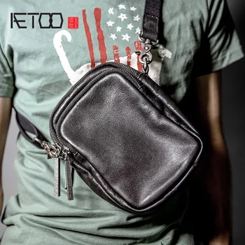 

AETOO Men's slanted bag, head leather shoulder bag, leather carry-on bag, men's cowhide bag