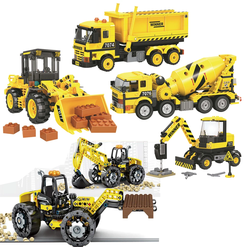 

City Engineering Technic Machine Excavator Forklift Car Building Blocks Bricks Enlighten Bricks DIY Toys For Kids Children Gifts