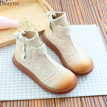 

Mori Girl Literary Women's Boots Retro Thick-Sole Short Boots College Wind Flat Doll Shoes Handmade Comfort Casual Ankle Boots