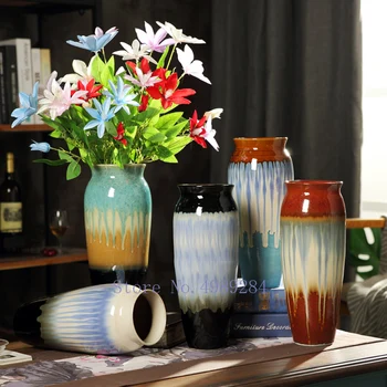 

RETRO CERAMIC VASE CHINESE STYLE STONEWARE FLOWER ARRANGEMENT LIVING ROOM MODERN HYDROPONIC FLOWER VASES DECORATION ACCESSORIES
