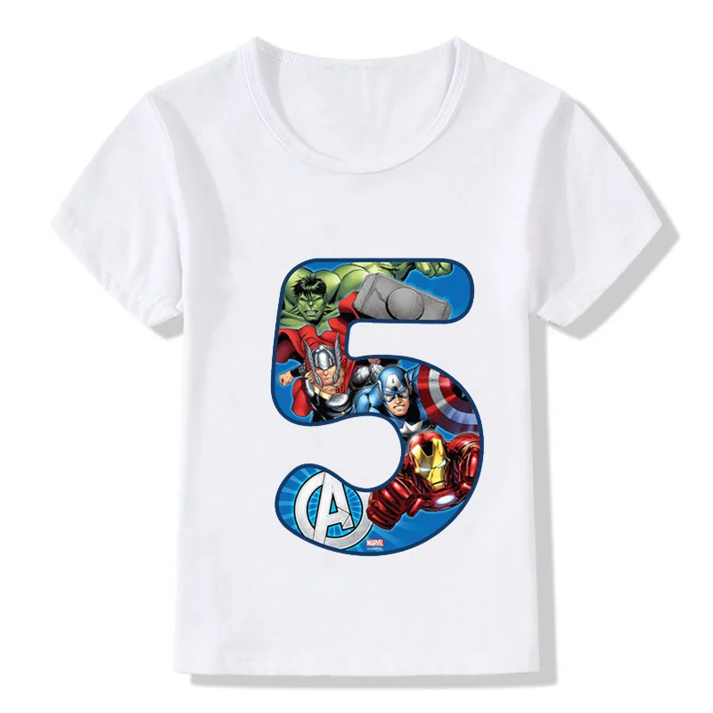 Number 5 Новая детская футболка с принтом «супергерой Marvel» для маленьких мальчиков и девочек на день рождения, с номером 1-9 футболка с принтом «Мститель», «Халк», «Железный человек» - Цвет: Number 5