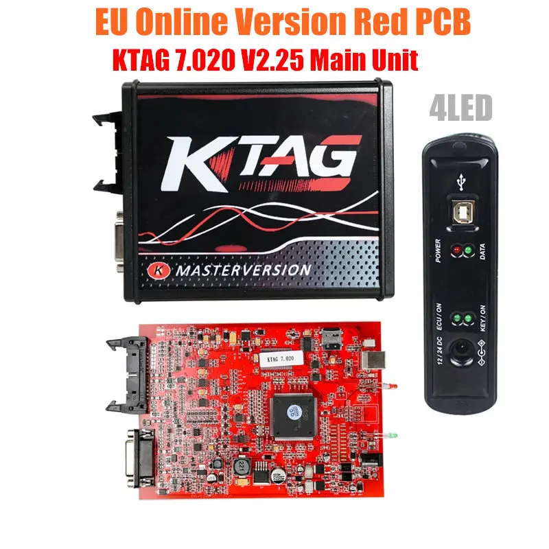 KTAG V7.020 SW2.25 KESS V2.47 V5.017 V2 версия ЕС 4LED Красный PCB ECU Инструмент для программирования KESS 5,017 K TAG 7,020 неограниченный жетон - Цвет: KTAG 4LED Main UNIT