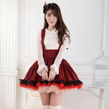 Милые Юбки принцессы в стиле Лолиты; плиссированная юбка в красно-черную клетку с ремешком для студентов; GZWY028