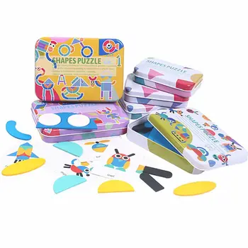 

Wooden Pattern Blocks - Tangram Shape Puzzle Set Color Sorting Stacking Game F3ME