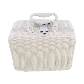 

Rattan Storage Basket Makeup Organizer Multipurpose Container with Lid