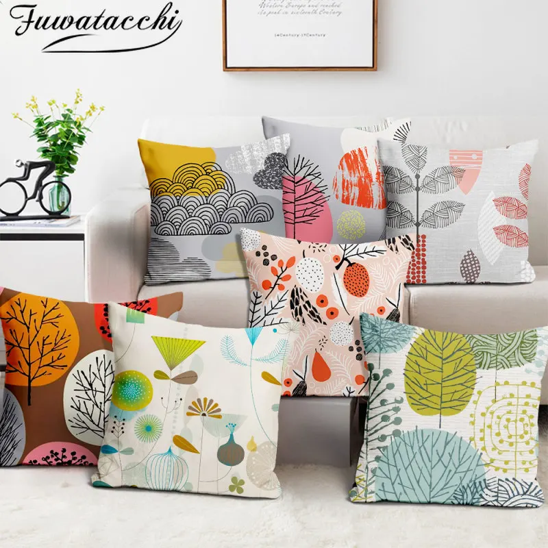 

Fuwatacchi Cushion Cover Plants Abstract Leaves 45x45cm Seat Throw Pillow Car Home Decoration Decorative Back Pillowcase