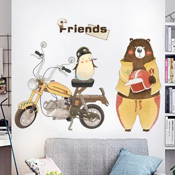 

Nordic Poster Animal Wall Sticker Creative Cartoon Lovely Bear Living Room Decor Corridor Porch Self-adhesive Wallpaper Stickers