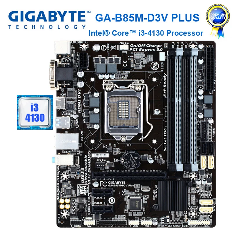 

GIGABYTE GA-B85M-D3V Plus with CPU i3 4130 Desktop Motherboard B85 Socket LGA 1150 DDR3 32G Original Refurbished Mainboard