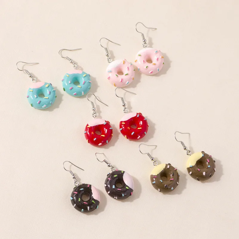 Красочные Пончики еда Красные Подвески женские серьги милые вечерние мини