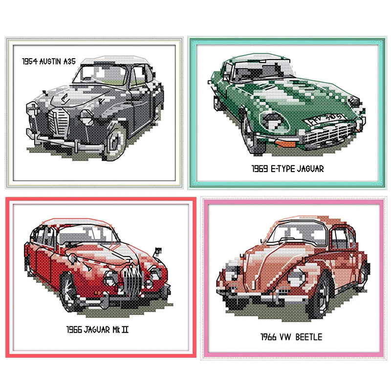 Cross Stitch Key Ring Mini Kit - Retro Vehicles - Stitched Modern