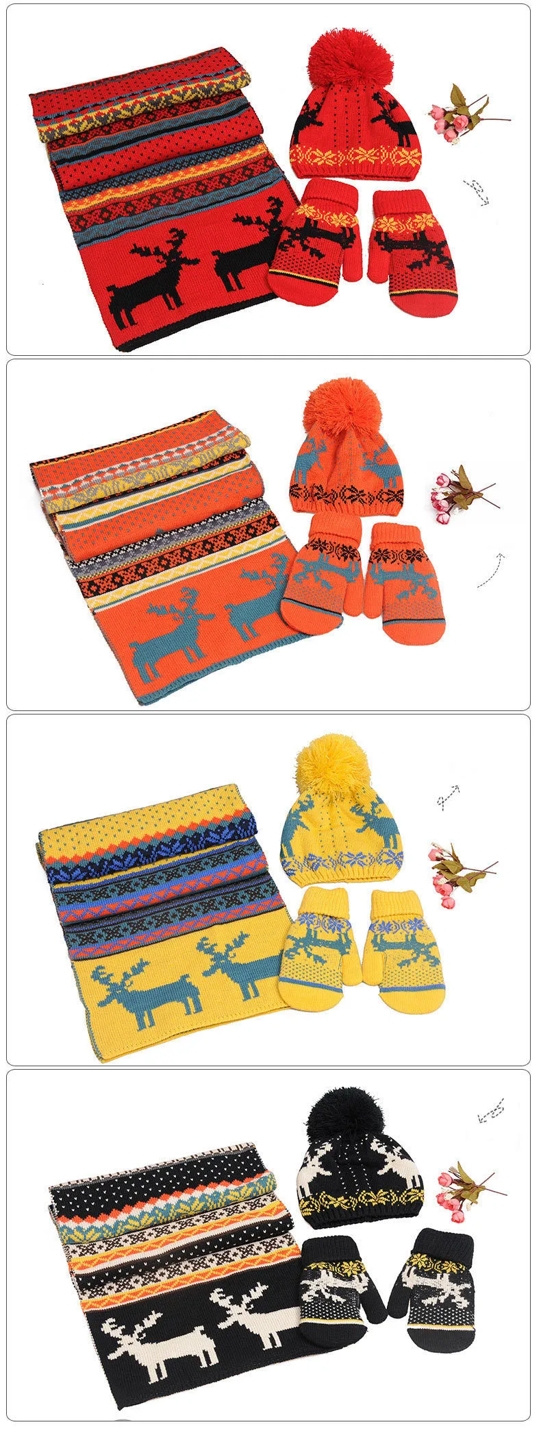 Adult Multi-piece Women's Winter Accessories Scarf Hat Gloves Set Acrylic Breathable Warm Comfortable Scarf Girl