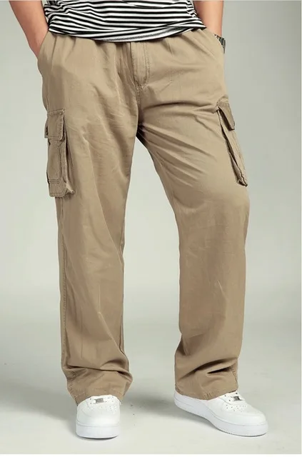picture khaki Мужские брюки карго больших размеров 4XL 5XL 6XL карманные летние мужские повседневные черные 46 стиль сафари весенние прямые брюки с эластичным поясом - Цвет: picture khaki