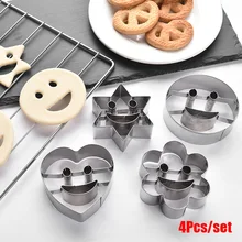 Moule à biscuits et gâteaux en forme d'étoile, rond, en forme de cœur, avec visage souriant, coupe en Plasticine pour pain de fruits et légumes, 4 pièces