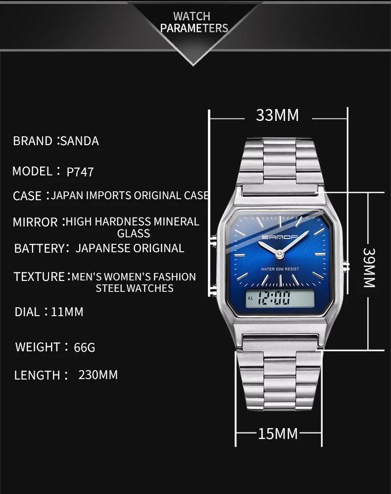Sanda Watch Men Sports Digital Watches Electronic Mens Quartz Watches Top Brand Waterproof Wrist Watch For Men Relogio Masculino
