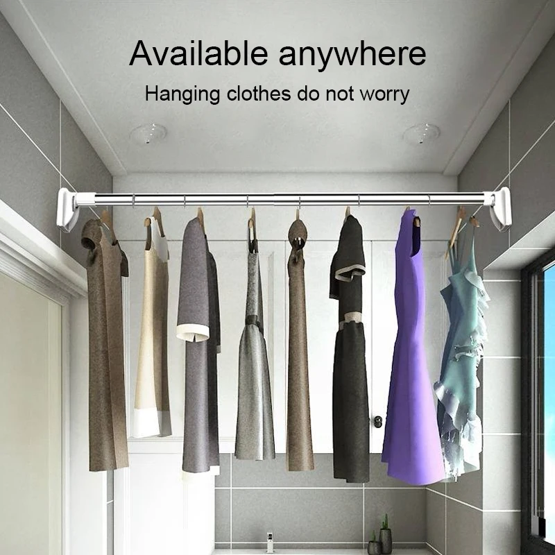 Adjustable Curved Shower Curtain Rod Clothes Hanger Clothes Drying Rack