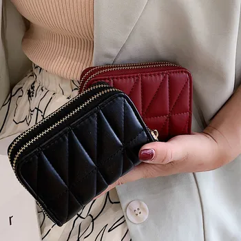 

New Women Wallet Fashion PU Leather Short Double Zippers Wallet Women Credit Card Holder Card Bag With Coin Purse Small Wallet