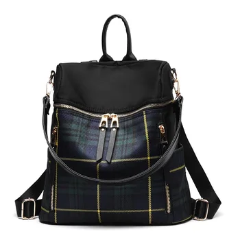 

Fashion Casual Oxford Cloth Backpack Female 2020 New Female Bag Red Green Plaid Simple Soft Travel Backpack