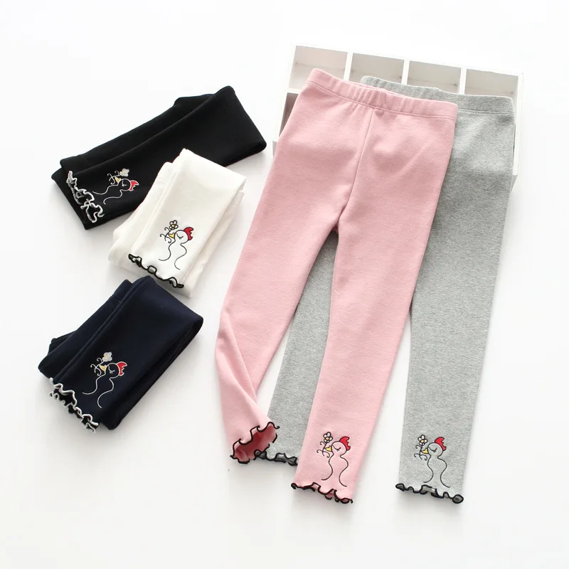 

Childrenswear Children Simple Pen Cartoon Embroidered Crawler 19 Spring Frilled Versatile Leggings 112903