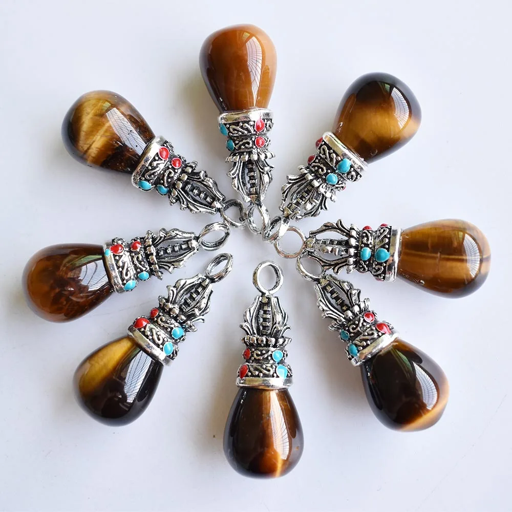 

Wholesale 8pcs /lot fashion high quality round water drop shape Natural tiger eye stone pink quartz Pendant for jewelry marking