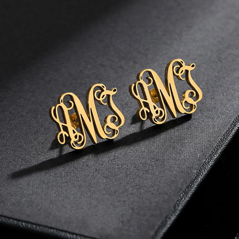 

Custom Initial Earings Fashion Jewelry Stainless Steel Earing Personalized Monogram Name Stud Earrings For Women Aretes De Mujer