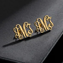 Custom Initial Earings Fashion Jewelry Stainless Steel Earing Personalized Monogram Name Stud Earrings For Women Aretes De Mujer