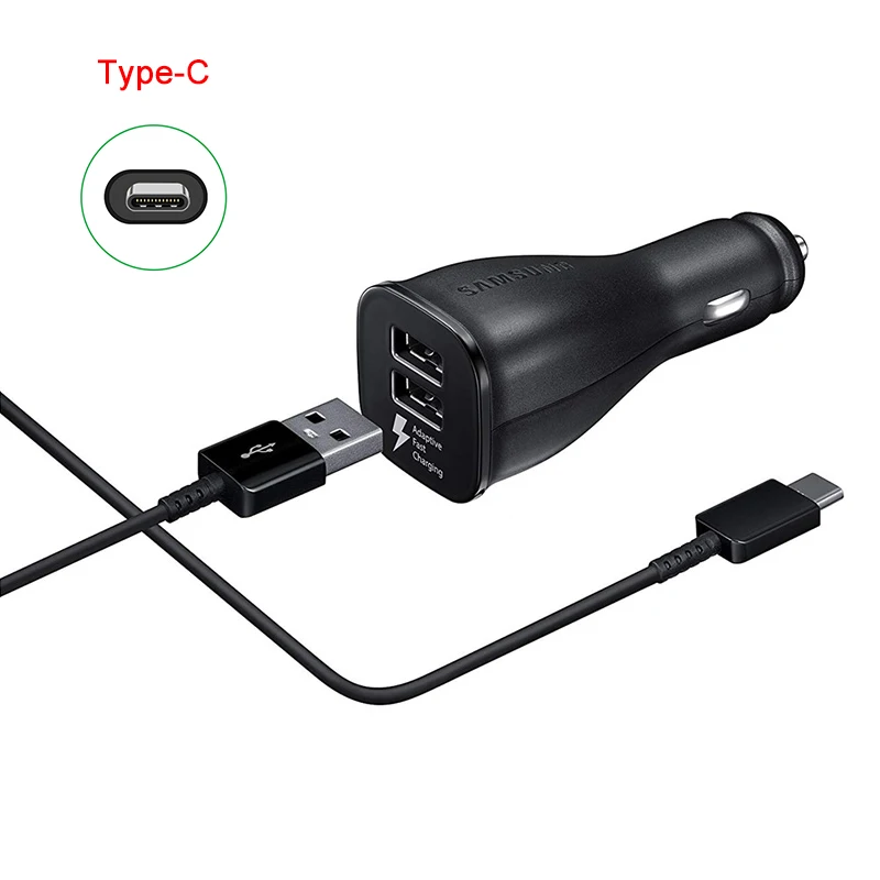 Samsung Car Charger Dual USB Adaptive Fast Adapter USB Type C Cable For Galaxy s10 s9 s8 Plus S10+ Note 10 plus note10 S20 S21 65 watt charger phone