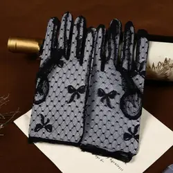 1 пара кружевные перчатки с бантиком стрейч-Тюль черные полупрозрачные Короткие Анти-солнечные ожоги QLY9731