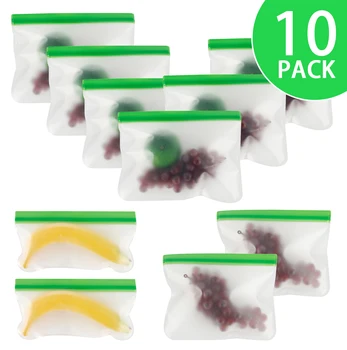 

10Pcs PEVA Silicone Food Storage Bag Reusable Freezer Bag Leakproof Top Zip Lock Bags Kitchen Organizer Fresh-keeping Bag