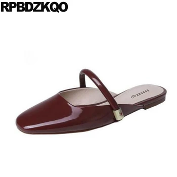 

china flats sandals breathable patent leather ladies women dress shoes square toe red wine mules handmade mori girl mary jane