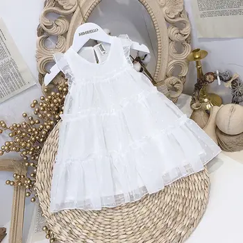 

2020 Fashion New Baby Girls White Dot Lace Princess Dress Kids Summer Birthday Party Vestidos Children Clothes