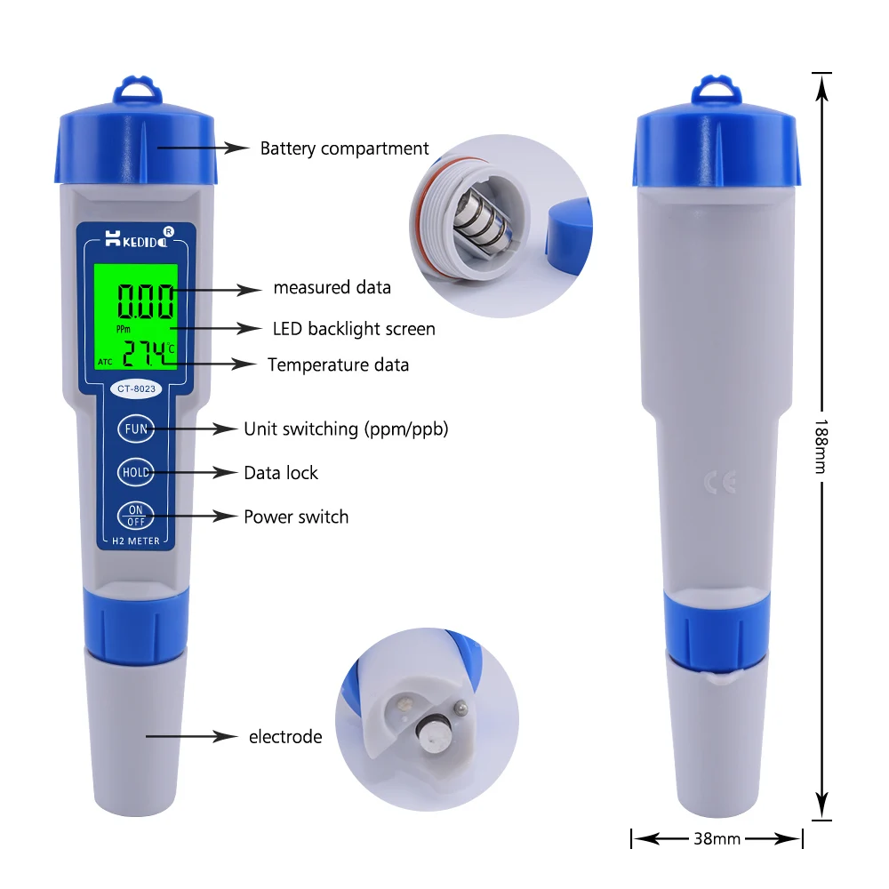Yieryi CT-8023 водородная ручка для тестирования качества воды 0-2400ppb/0-2.40ppm водородные генераторы H2 водородный метр для здоровья