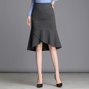 

HAYBLST Brand Fishtail Skirt Women 2020 Summer Plus Size 3XL Kawaii Elegant Korean Style Fashion Tall Waist Plaid Black Clothing